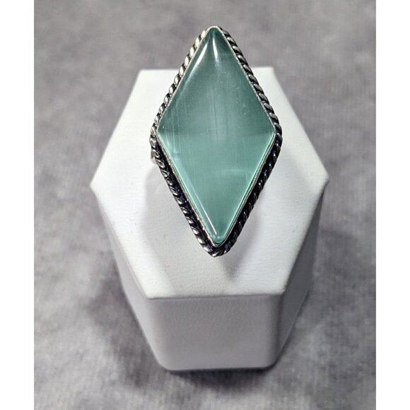 Mermaidcore Aqua Chalcedony Diamond Shaped Sterling Silver Ring Size 6 - Picture 1 of 8